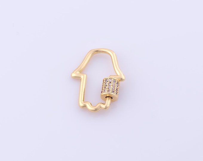 1 pcs Gold CZ Carabiner Clasp,18K Gold Filled Screw Clasp,Hamsa Clasp for DIY Bracelet Necklace Jewelry Making Findings Supply