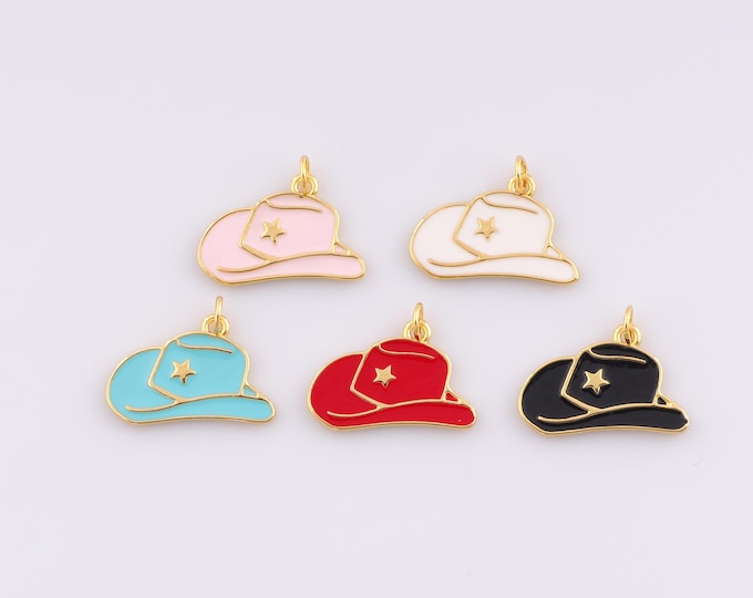 1 pcs Gold Enamel Cowboy Hat Pendant,18K Gold Filled Hat Charm Star Charms,DIY Bracelet Necklace Jewelry Making Findings Supply