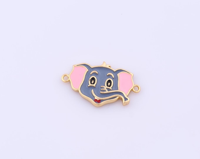 1 pcs Gold Elephant Connector,18K Gold Filled Animal Connector,Enamel Elephant Connector DIY Bracelet Necklace Jewelry Making Finding Supply