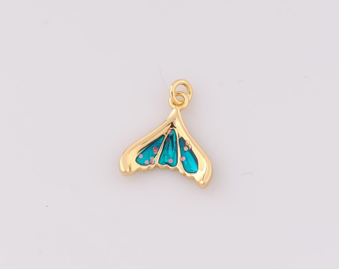 1 pcs Gold Enamel Fishtail Pendant,18K Gold Filled Fishtail Charm Fishtail Charms,DIY Bracelet Necklace Jewelry Making Findings Supply