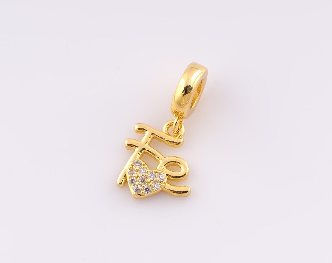 1 pcs Gold CZ Fe Pendant,18K Gold Filled Heart Charm,Letter Charms,DIY Bracelet Necklace Jewelry Making Findings Supply