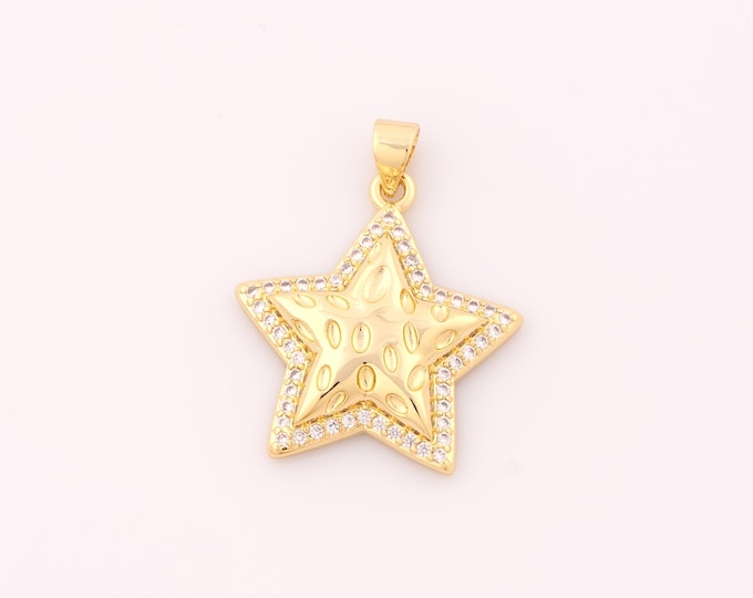 1 pcs Gold Star Pendant,18K Gold Filled Celestial Charm,CZ Star Charms DIY Bracelet Necklace Jewelry Making Findings Supply