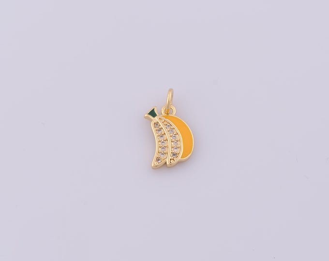 1 pcs Gold CZ Banana Pendant,18K Gold Filled Fruit Charm,Enamel Banana Charms DIY Bracelet Necklace Jewelry Making Findings Supply