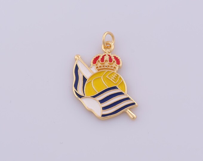 1 pcs Gold Enamel Volleyball Pendant,18K Gold Filled Sports Charm,Volleyball Charms DIY Bracelet Necklace Jewelry Making Findings Supply