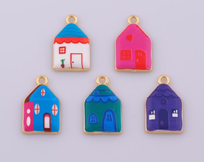 1 pcs Enamel House Pendant,18K Gold Filled House Charm,House Charms DIY Necklace Jewelry Making Finding Supply
