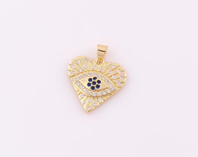 1 pcs Gold CZ Evil Eye Pendant,18K Gold Filled Devil Eye Charm,Heart Charm DIY Bracelet Necklace Jewelry Making Findings Supply