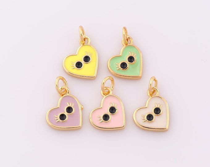 1 pcs Gold CZ Heart Pendant,18K Gold Filled Evil Eye Charm,Heart Charm DIY Bracelet Necklace Jewelry Making Findings Supply