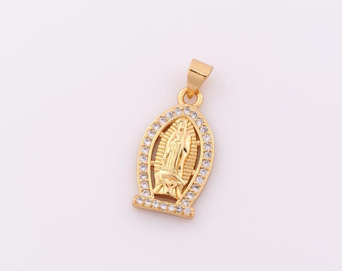 1 pcs Gold CZ Virgin Mary Pendant,18K Gold Filled Religion Charm,Catholic Charm DIY Bracelet Necklace Jewelry Making Findings Supply