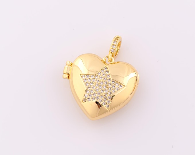1 pcs Gold CZ Star Pendant,18K Gold Filled Photo Frame Charm,Star Charm DIY Bracelet Necklace Jewelry Making Findings Supply