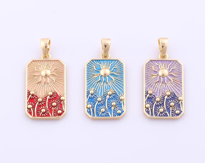 1 pcs Gold Enamel Sun Pendant,18K Gold Filled Sunburst Charm,Sunflower Charms DIY Bracelet Necklace Jewelry Making Findings Supply