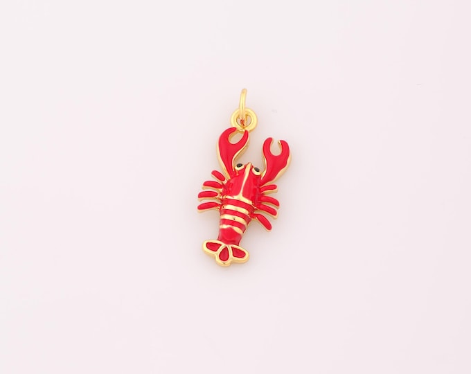 1 pcs Gold Enamel Cute Lobster Pendant,18K Gold Filled Marine Life Charm,Lobster Charms DIY Bracelet Necklace Jewelry Making Findings Supply