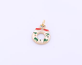 1 pcs Enamel Christmas Donut Pendant,18K Gold Filled Donut Charm,CZ Christmas Charms DIY Bracelet Necklace Jewelry Making Findings Supply