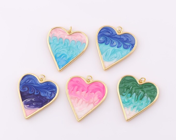 1 pcs Gold Heart Pendant,18K Gold Filled Heart Charm,Enamel Heart Charm DIY Bracelet Necklace Jewelry Making Findings Supply