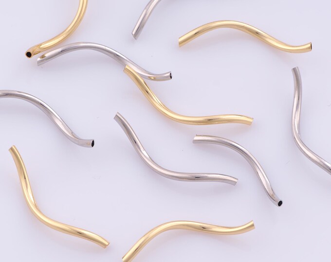 1 pcs 18K Gold Filled Curved Tube Spacer Beads,Tube Beads,Curved Tube Beads for DIY Jewelry Making Findings Supply