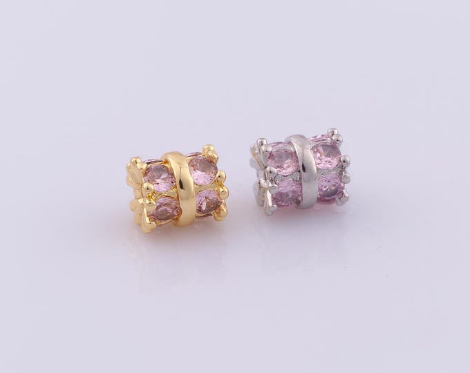 1 pcs 18K Gold Filled Round Tube Spacer Beads,CZ Tube Beads,Round Beads for DIY Jewelry Making Findings Supply