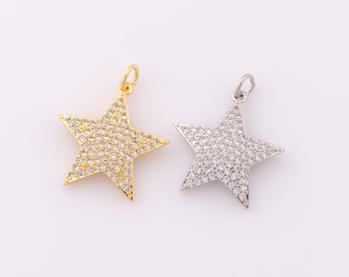1 pcs Gold CZ Star Pendant,18K Gold Filled Star Charm,Star Charm DIY Bracelet Necklace Jewelry Making Findings Supply