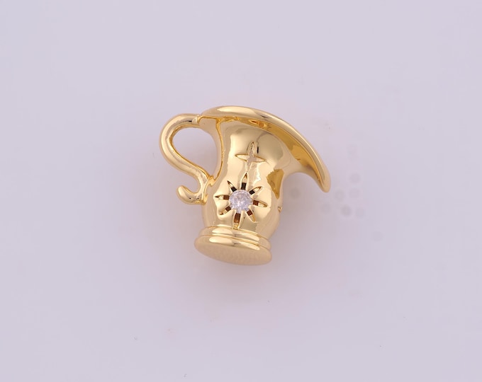 1 pcs Gold CZ Kettle Pendant,18K Gold Filled Kettle Charm,Kettle Charms DIY Bracelet Necklace Jewelry Making Findings Supply