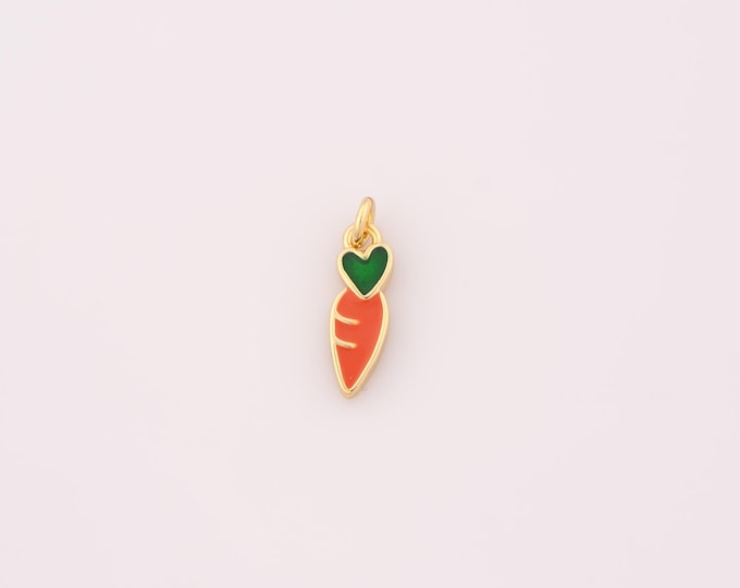 1 pcs Gold Enamel Carrot Pendant,18K Gold Filled Vegetable Charm,Heart Charms DIY Bracelet Necklace Jewelry Making Findings Supply