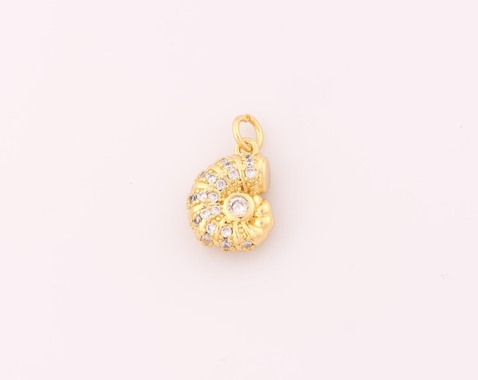1 pcs Gold CZ Shell Pendant,18K Gold Filled Shell Charm,Shell Charms DIY Bracelet Necklace Jewelry Making Findings Supply