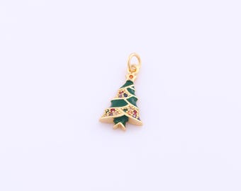 1 pcs Enamel Christmas Tree Pendant,18K Gold Filled Tree Charm,CZ Christmas Charms DIY Bracelet Necklace Jewelry Making Findings Supply