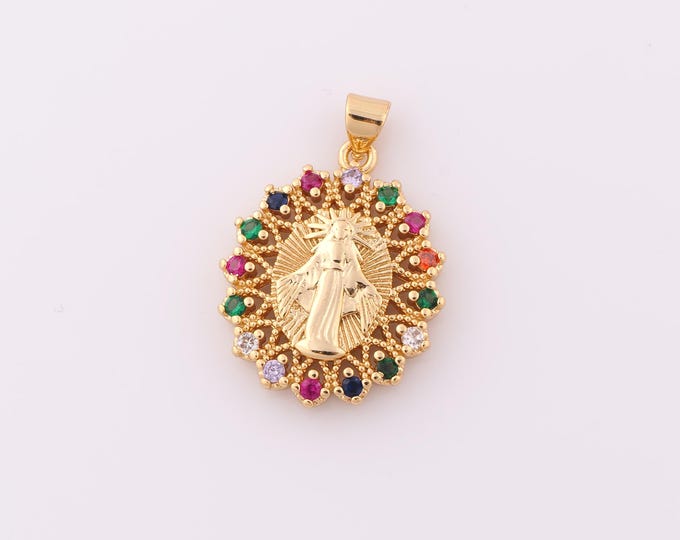 1 pcs Gold CZ Virgin Mary Pendant,18K Gold Filled Religion Charm,Catholic Charm DIY Bracelet Necklace Jewelry Making Findings Supply