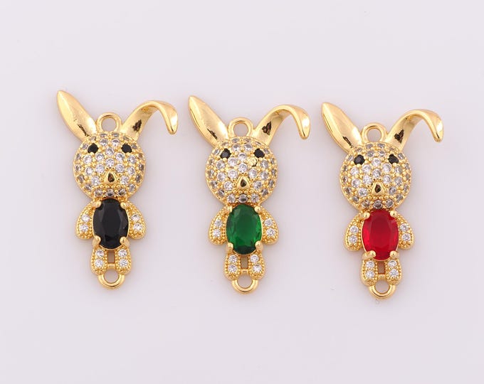 1 pcs Gold CZ Rabbit Pendant,18K Gold Filled Rabbit Charm,Rabbit Charm DIY Bracelet Necklace Jewelry Making Findings Supply