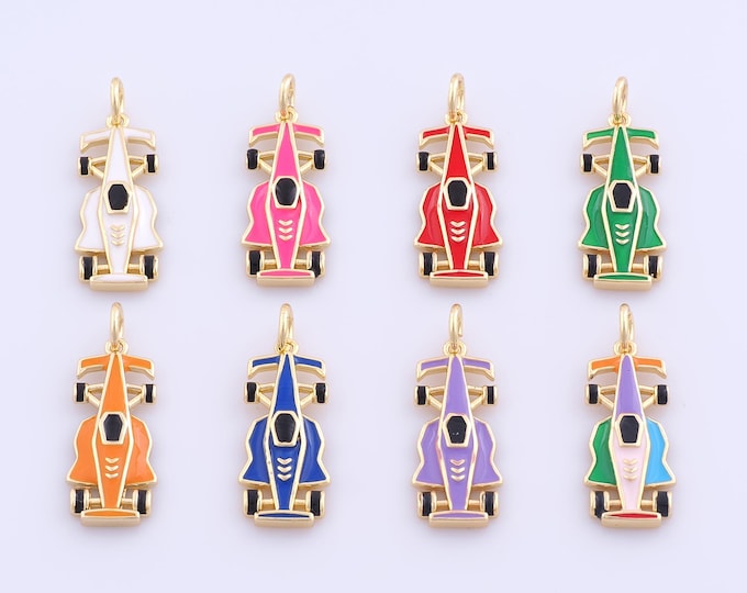 1 pcs Gold Enamel Racing Pendant,18K Gold Filled F1 Racing Charm,Racing Charms DIY Bracelet Necklace Jewelry Making Findings Supply