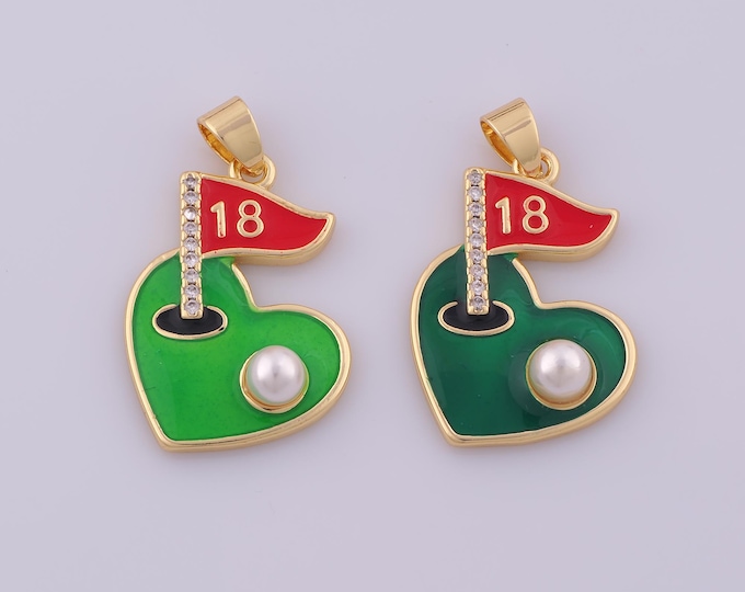 1 pcs Gold Enamel Golf Pendant,18K Gold Filled Sports Charm,CZ Heart Golf Charms DIY Bracelet Necklace Jewelry Making Findings Supply