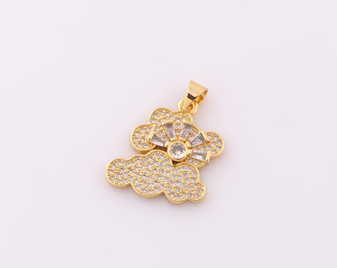 1 pcs Gold CZ Cloud Pendant,18K Gold Filled Rainbow Charm,Cloud Charm DIY Bracelet Necklace Jewelry Making Findings Supply