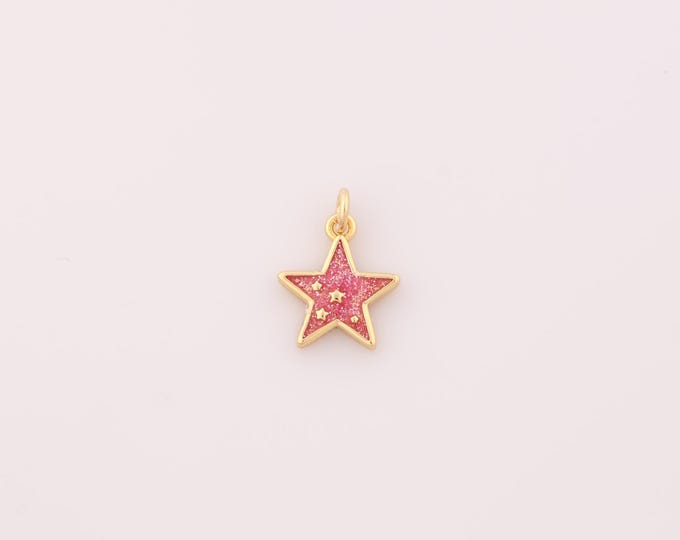 1 pcs Gold Enamel Star Pendant,18K Gold Filled Celestial Charm,Starburst Charms DIY Bracelet Necklace Jewelry Making Findings Supply