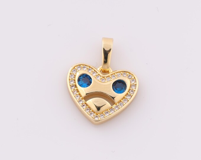 1 pcs Gold CZ Heart Pendant,18K Gold Filled Expression Charm,Minimalist Charm DIY Bracelet Necklace Jewelry Making Findings Supply
