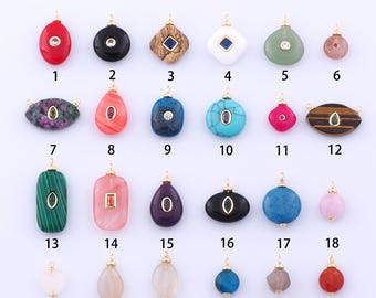 1 pcs Gold Energy Stone Pendant,18K Gold Filled Natural Stone Charm,Stone Charms DIY Bracelet Necklace Jewelry Making Findings Supply