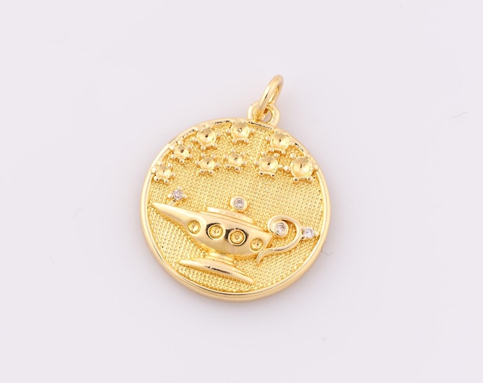 1 pcs Gold CZ Aladdin Magic Lamp Pendant,18K Gold Filled Aladdin Magic Lamp Charm,DIY Bracelet Necklace Jewelry Making Findings Supply