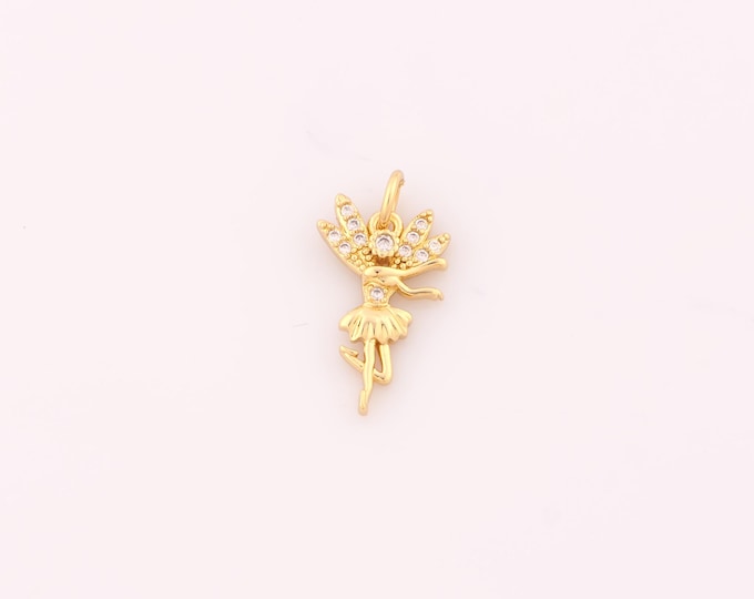 1 pcs Gold CZ Elf Pendant,18K Gold Filled Elf Charm,Elf Charms DIY Bracelet Necklace Jewelry Making Findings Supply