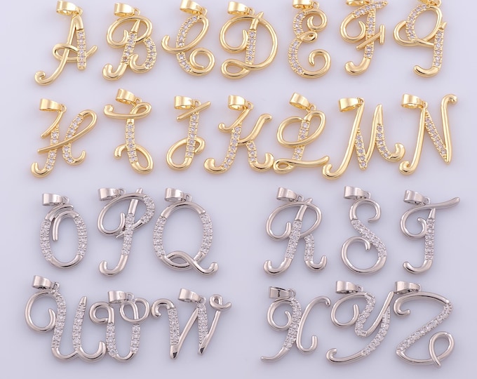 1 pcs Gold CZ Letter Pendant,18K Gold Filled Initial Charm,Letter Charm DIY Bracelet Necklace Jewelry Making Findings Supply
