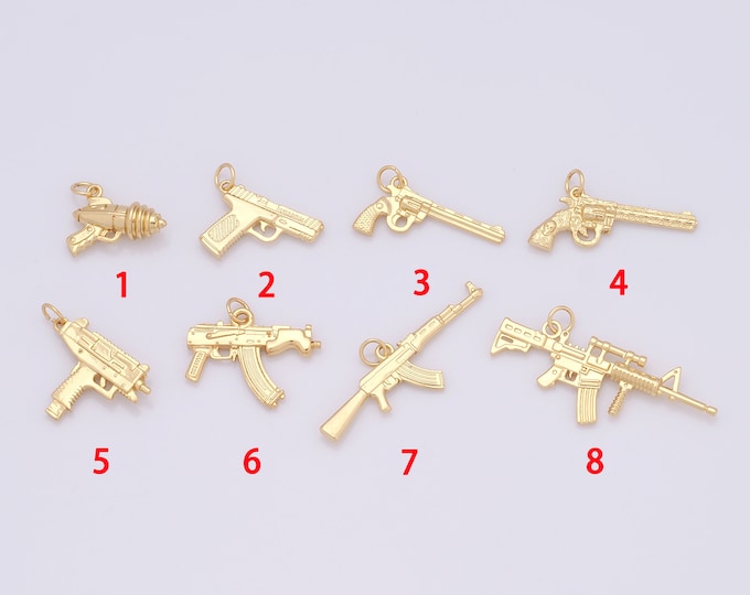 1 pcs Gold Weapon Pendant,18K Gold Filled Gun Charm,Gun Charm DIY Bracelet Necklace Jewelry Making Findings Supply