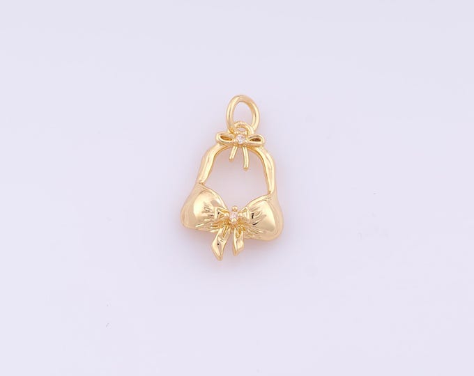 1 pcs Gold CZ Bikini Pendant,18K Gold Filled Bra Charm,Bikini Charms DIY Bracelet Necklace Jewelry Making Findings Supply
