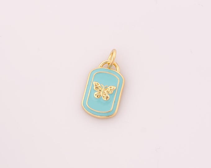 1 pcs Gold Enamel Butterfly Pendant,18K Gold Filled Butterfly Charm Butterfly Charms,DIY Bracelet Necklace Jewelry Making Findings Supply