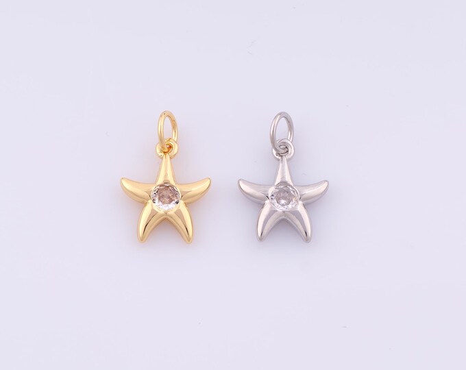 1 pcs Gold CZ Starfish Pendant,18K Gold Filled Starfish Charm,Starfish Charms DIY Bracelet Necklace Jewelry Making Findings Supply