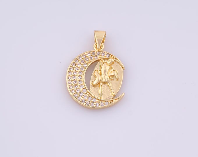 1 pcs Gold CZ Crescent Moon Pendant,18K Gold Filled Celestial Charm,Moon Charms DIY Bracelet Necklace Jewelry Making Findings Supply