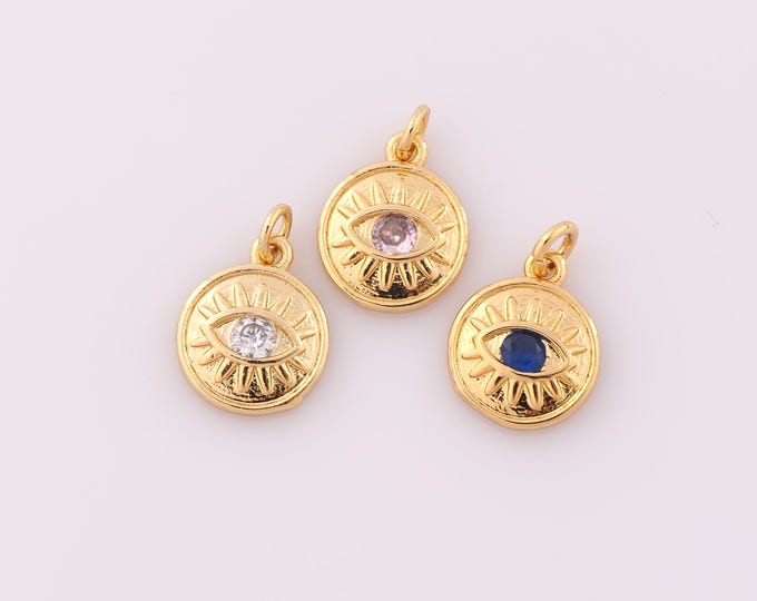 1 pcs Gold CZ Evil Eye Pendant,18K Gold Filled Devil Eye Charm,Eye Charm DIY Bracelet Necklace Jewelry Making Findings Supply