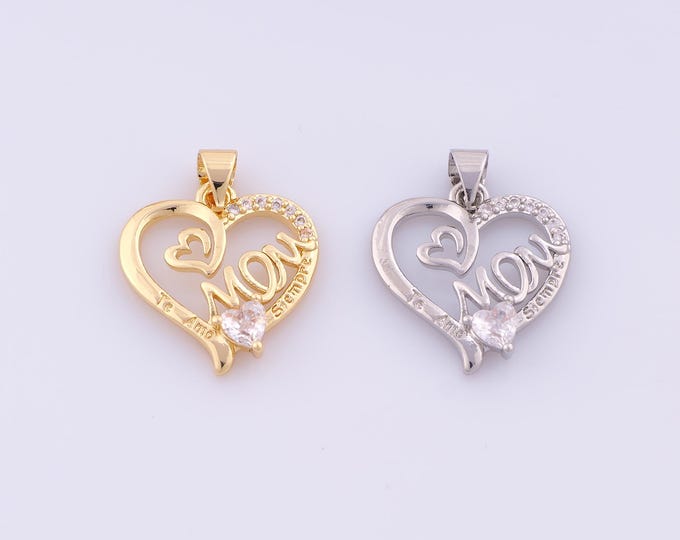 1 pcs Gold CZ MOM Pendant,18K Gold Filled Heart Charm,Letter Charms DIY Bracelet Necklace Jewelry Making Findings Supply