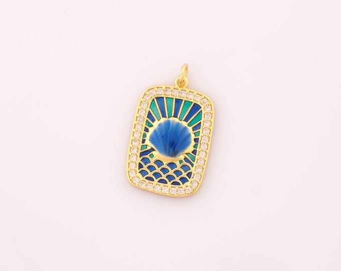 1 pcs Gold Enamel Shell Pendant,18K Gold Filled Shell Charm,CZ Shell Charms DIY Bracelet Necklace Jewelry Making Findings Supply