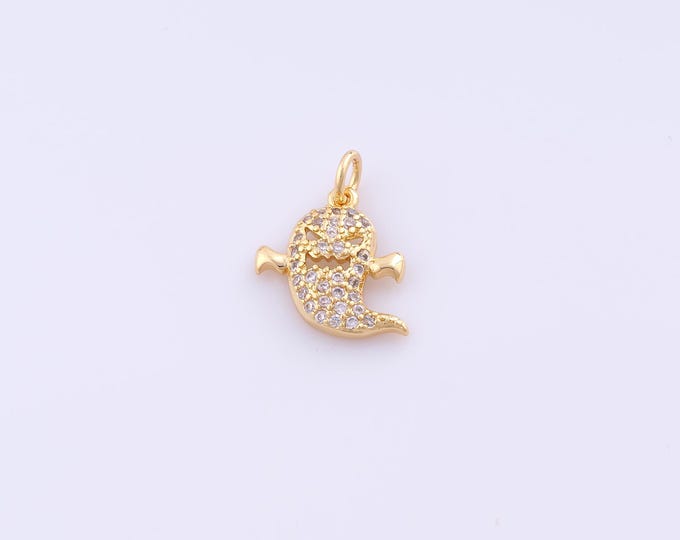 1 pcs Gold CZ Ghost Pendant,18K Gold Filled Halloween Charm,Ghost Charms DIY Bracelet Necklace Jewelry Making Findings Supply