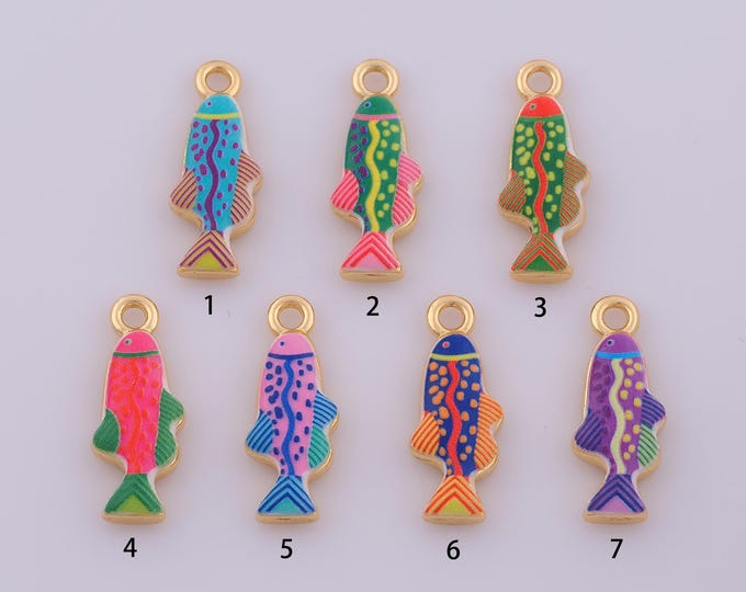 1 pcs Enamel Fish Pendant,18K Gold Filled Marine Life Charm,Fish Charms DIY Necklace Jewelry Making Finding Supply