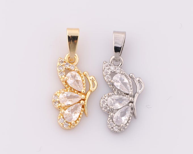 1 pcs Gold CZ Butterfly Pendant,18K Gold Filled Butterfly Charm,Butterfly Charm DIY Bracelet Necklace Jewelry Making Findings Supply