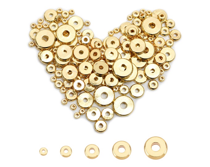 100pcs 14K Gold Filled Flat Spacer Round Beads,Gold Disc Beads,Gold Heishi Beads for DIY Bracelet Necklace Jewelry Findings Making