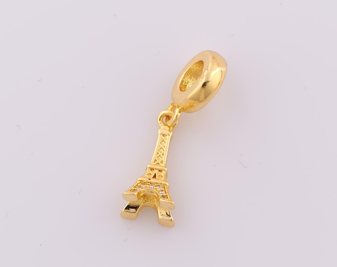 Gold CZ Eiffel Tower Pendant,18K Gold Filled Eiffel Tower Charm,Eiffel Tower Charm DIY Bracelet Necklace Jewelry Making Findings Supply