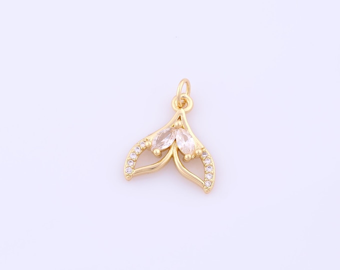 1 pcs Gold CZ Fishtail Pendant,18K Gold Filled Fishtail Charm,Fishtail Charms DIY Bracelet Necklace Jewelry Making Findings Supply