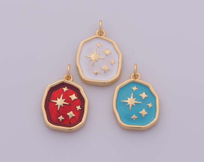 1 pcs Gold Enamel Star Pendant,18K Gold Filled Celestial Charm,Starburst Charms DIY Bracelet Necklace Jewelry Making Findings Supply